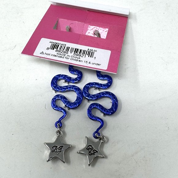 Betsey Johnson Cobalt Blue Rhinestone Shake & Star Earrings Leaver backs Silver - Picture 7 of 9